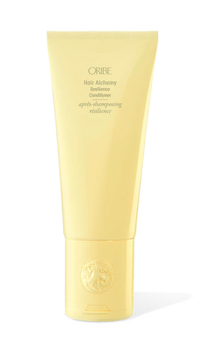 Oribe bottle front packaging showing Hair Alchemy Resilience benefits