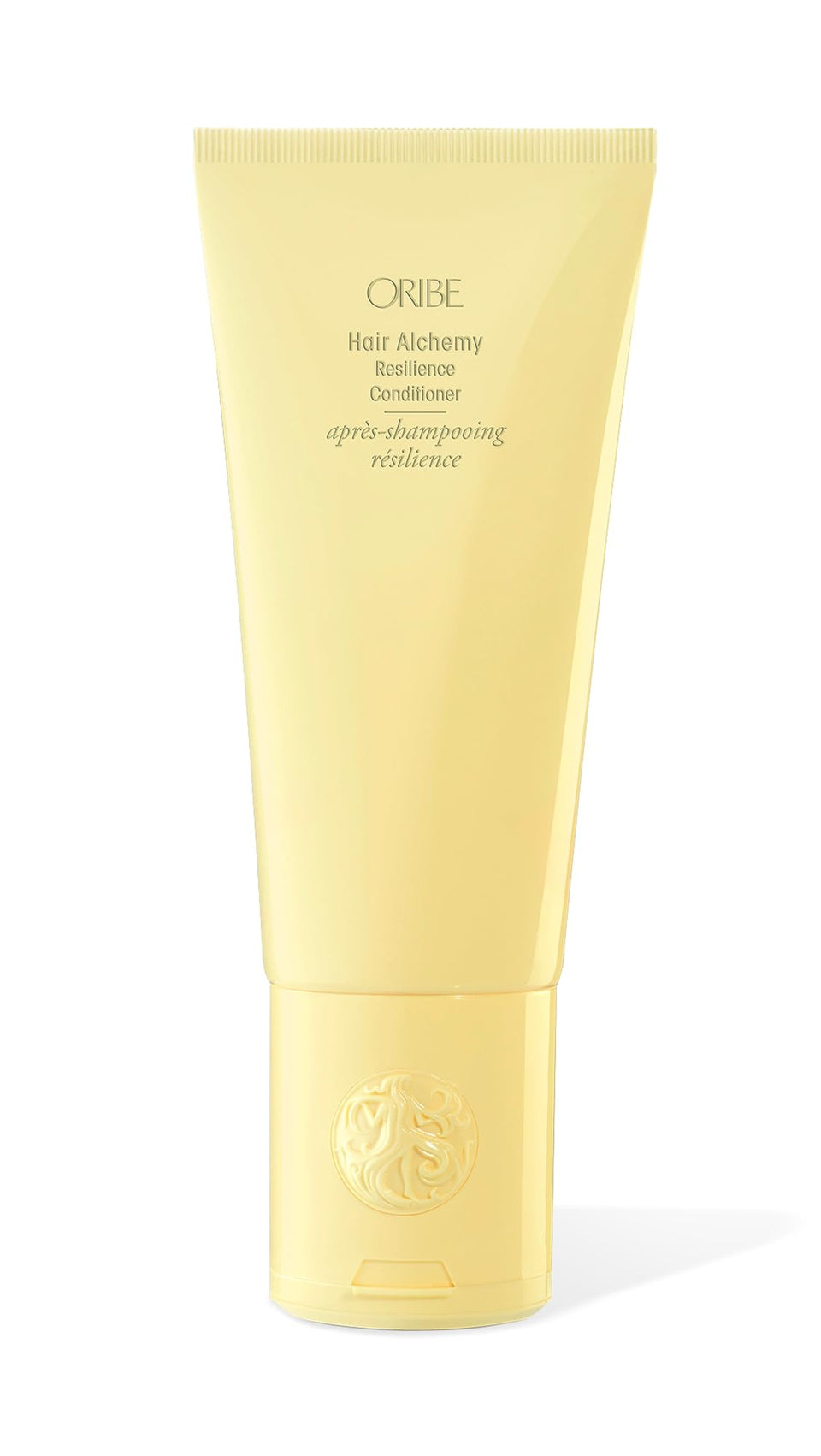 Oribe bottle front packaging showing Hair Alchemy Resilience benefits