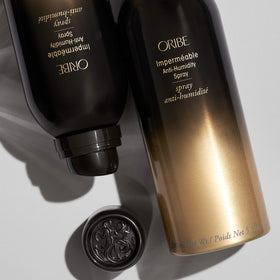 Oribe Impermeable mist over hair showing lightweight texture and smoothing