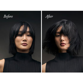 Clear view of Oribe label and certifications emphasizing sulfate-free and vegan benefit