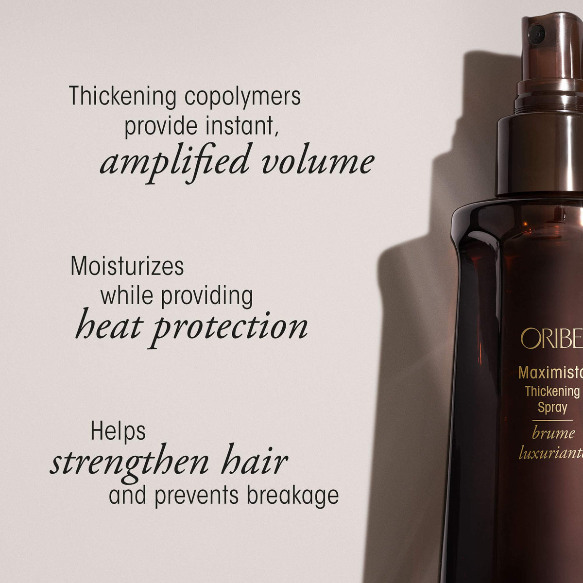 Oribe Maximista fine mist close-up illustrating lightweight texture and lift