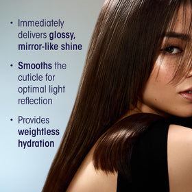 Oribe Mirror Rinse applied to damp hair improving manageability and shine quickly