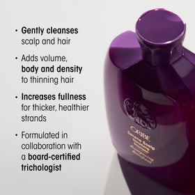 Oribe Serene product label closeup highlighting key ingredients and clarity benefit