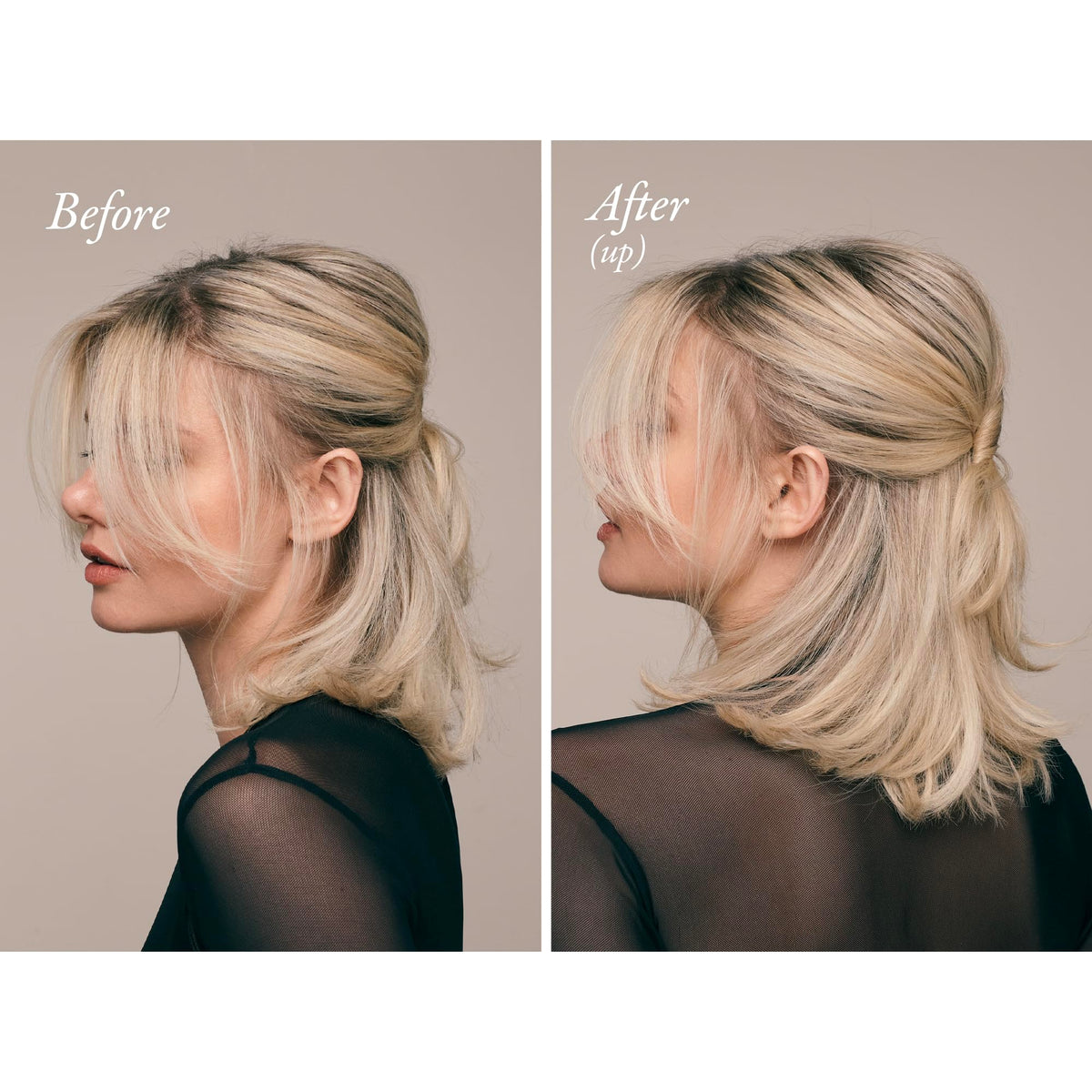 ORIBE root lift application in hand demonstrates quick misting for instant volume and grip