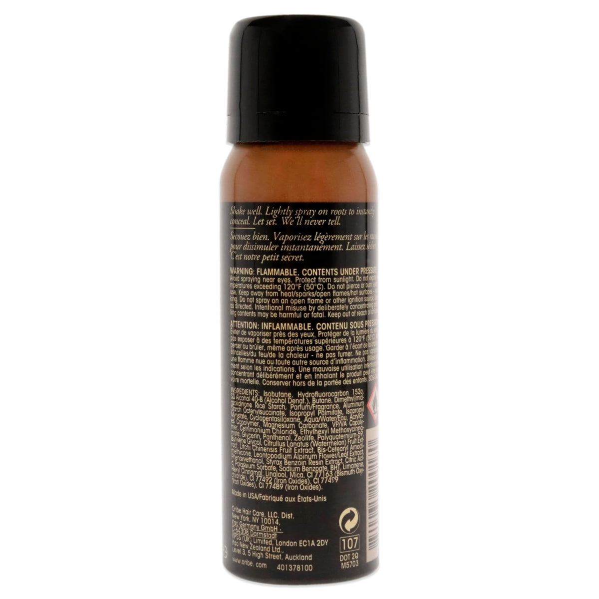 Oribe Root Touch-Up Spray being applied to roots, demonstrating instant coverage and oil absorption