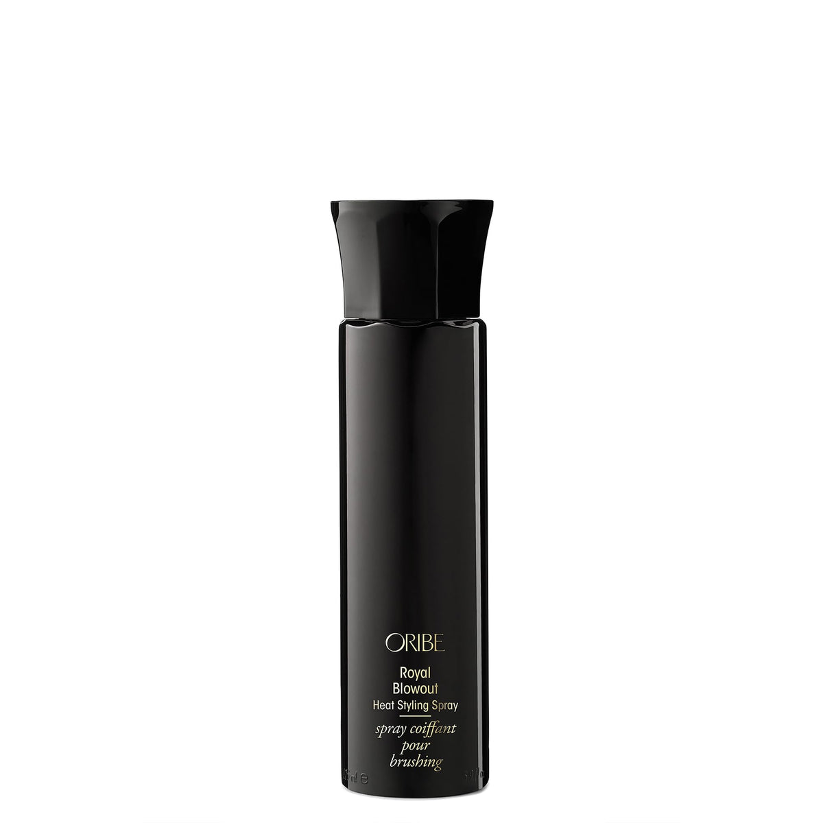 Oribe bottle front packaging showing elegant design and polished finish benefit