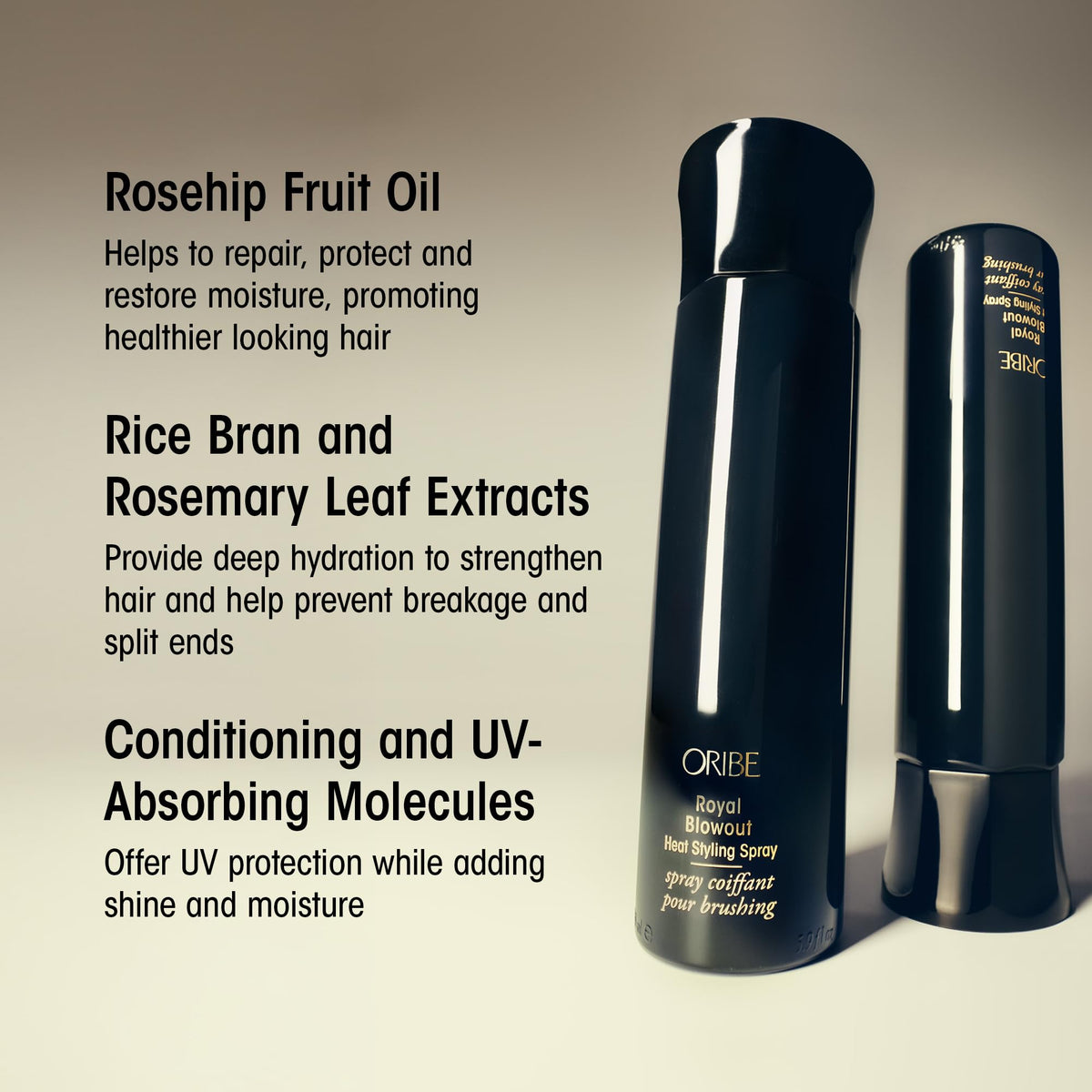 Oribe Royal Blowout held in hand to show 1.7oz travel-friendly size and convenience