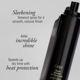 Oribe Royal Blowout label close-up highlighting ingredients and professional formulation benefits