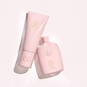 Oribe Serene Scalp bottle held in hand to show 8.5oz size and travel-friendly benefit