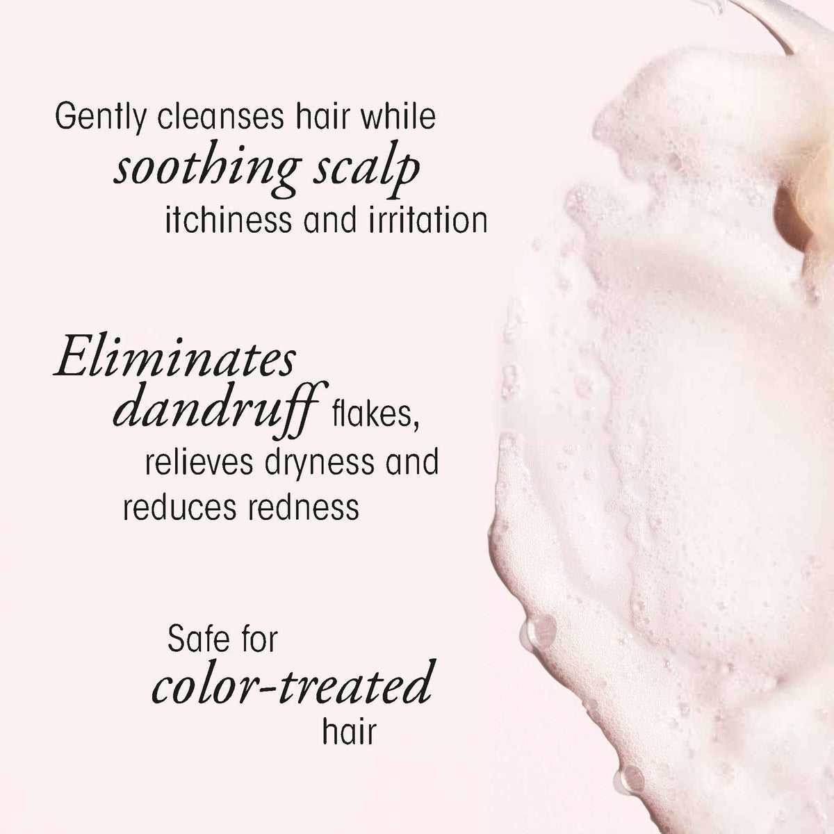 Oribe Serene Scalp shampoo texture close-up showing creamy formula and gentle exfoliation benefit