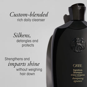 ORIBE shampoo texture close-up emphasizing rich consistency and slip for styling