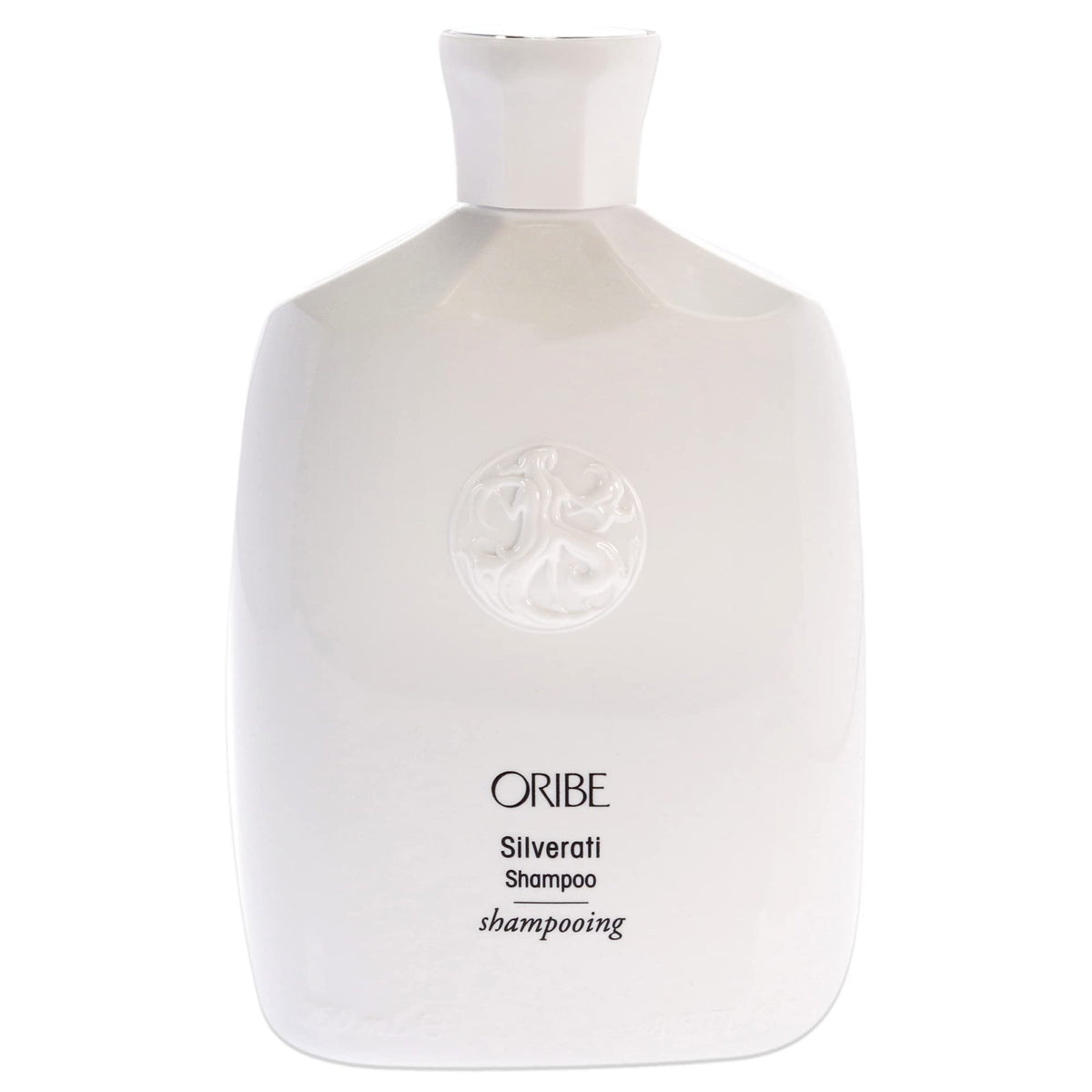 Oribe Silverati Shampoo pump close-up emphasizing luxury dispensing and easy use
