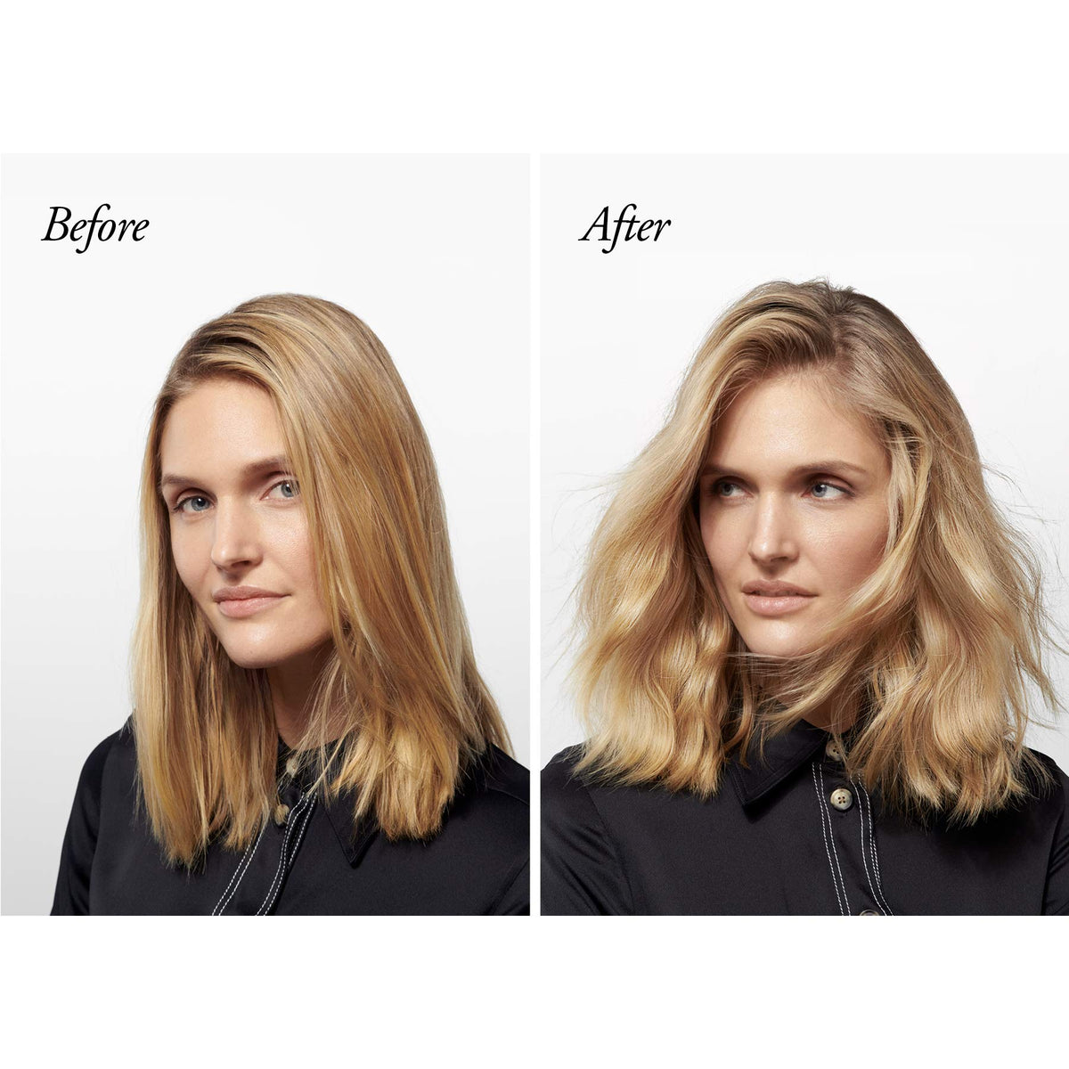 Close-up of hair strands after Oribe spray highlighting airy texture and separation