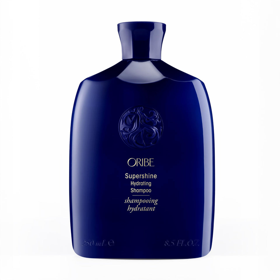 Oribe Supershine front bottle shows elegant packaging and premium shine benefit