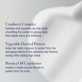 Oribe Supershine applied to damp hair reducing frizz and aiding styling