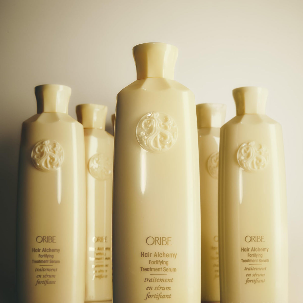 ORIBE vanity lifestyle scene conveying salon-quality daily use benefit