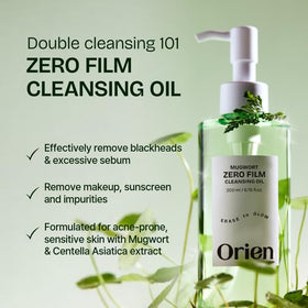 Orien label closeup showing mugwort and centella ingredient focus