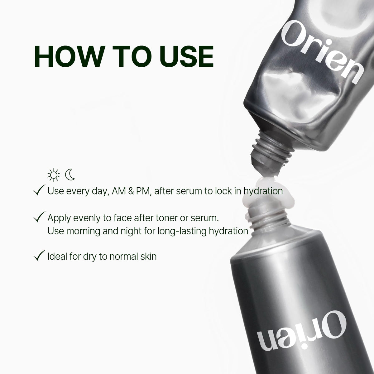Orien moisturizer spread on hand showing smooth blendability and hydrated appearance