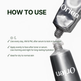 Orien moisturizer spread on hand showing smooth blendability and hydrated appearance