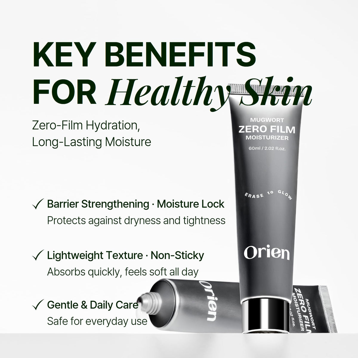 Orien cream texture close-up demonstrating lightweight finish and quick absorption