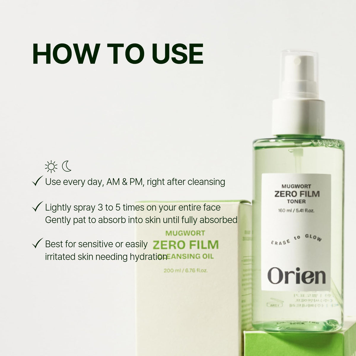 Orien toner placed on bathroom shelf in routine-friendly setting benefit
