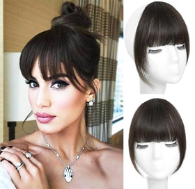 ORIGEN front view packaging showing natural human hair bangs - easy wear benefit