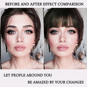 ORIGEN model wearing bangs in lifestyle setting showing instant style benefit