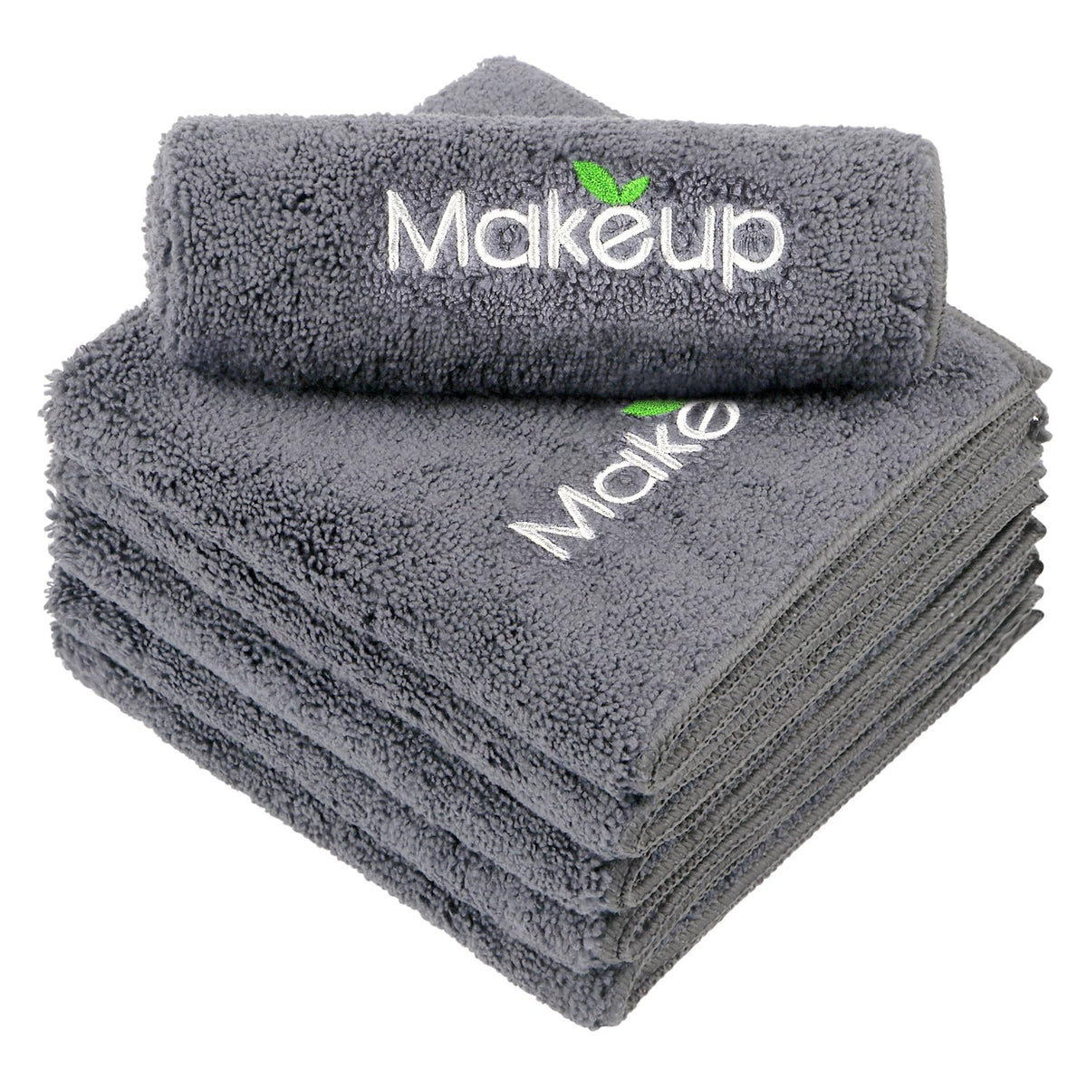 Orighty front view of six-pack grey washcloths showing value and convenience