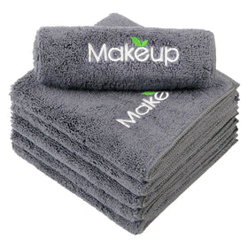 Orighty front view of six-pack grey washcloths showing value and convenience