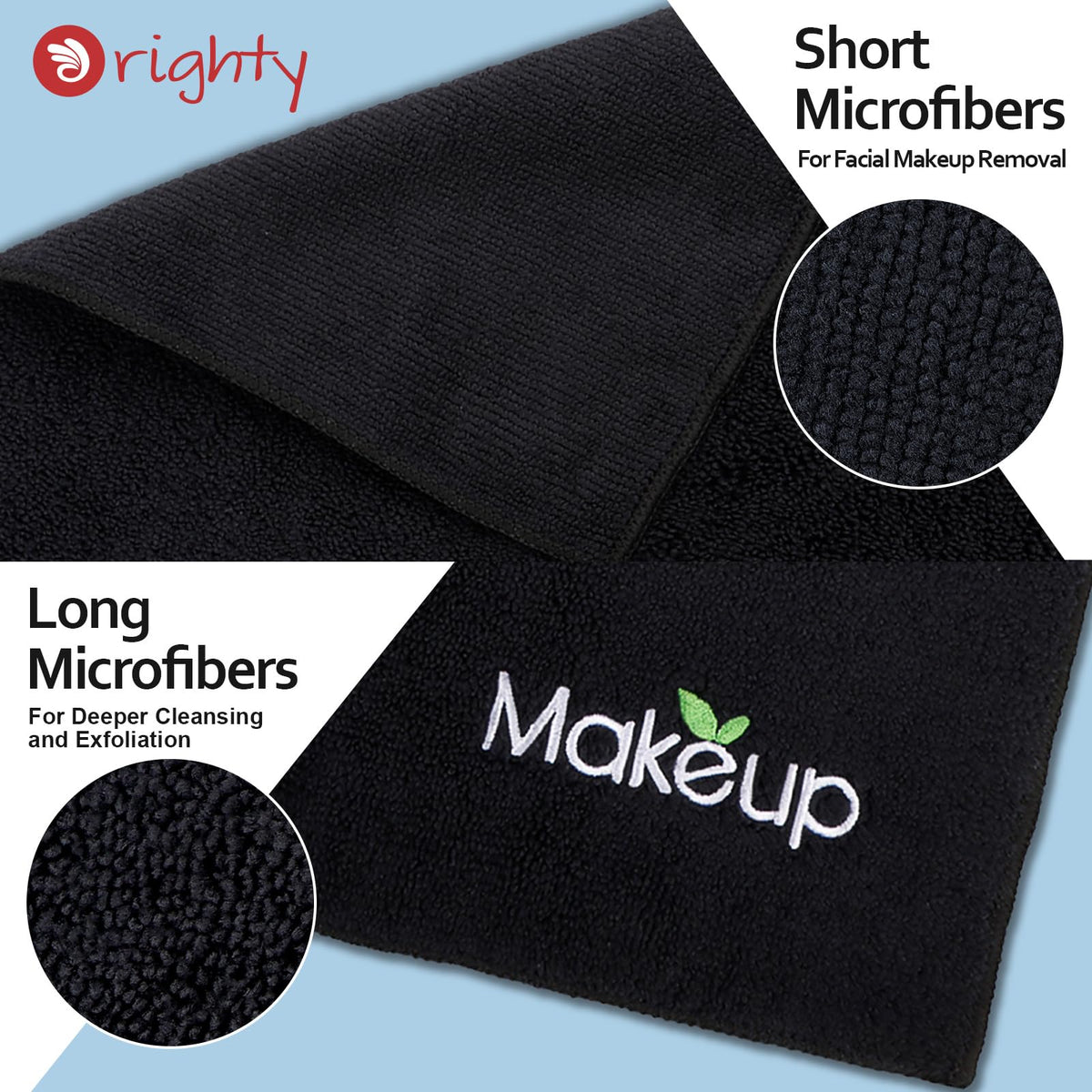 Orighty towel held in hand showing fingertip size and precise makeup removal