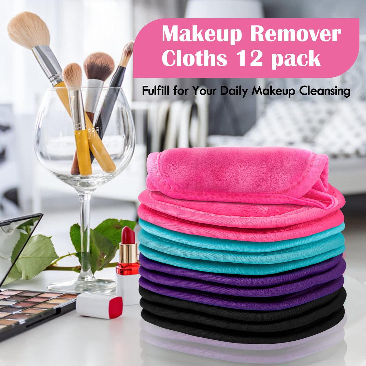 Orighty cloths on bathroom counter conveying simple sustainable skincare routine