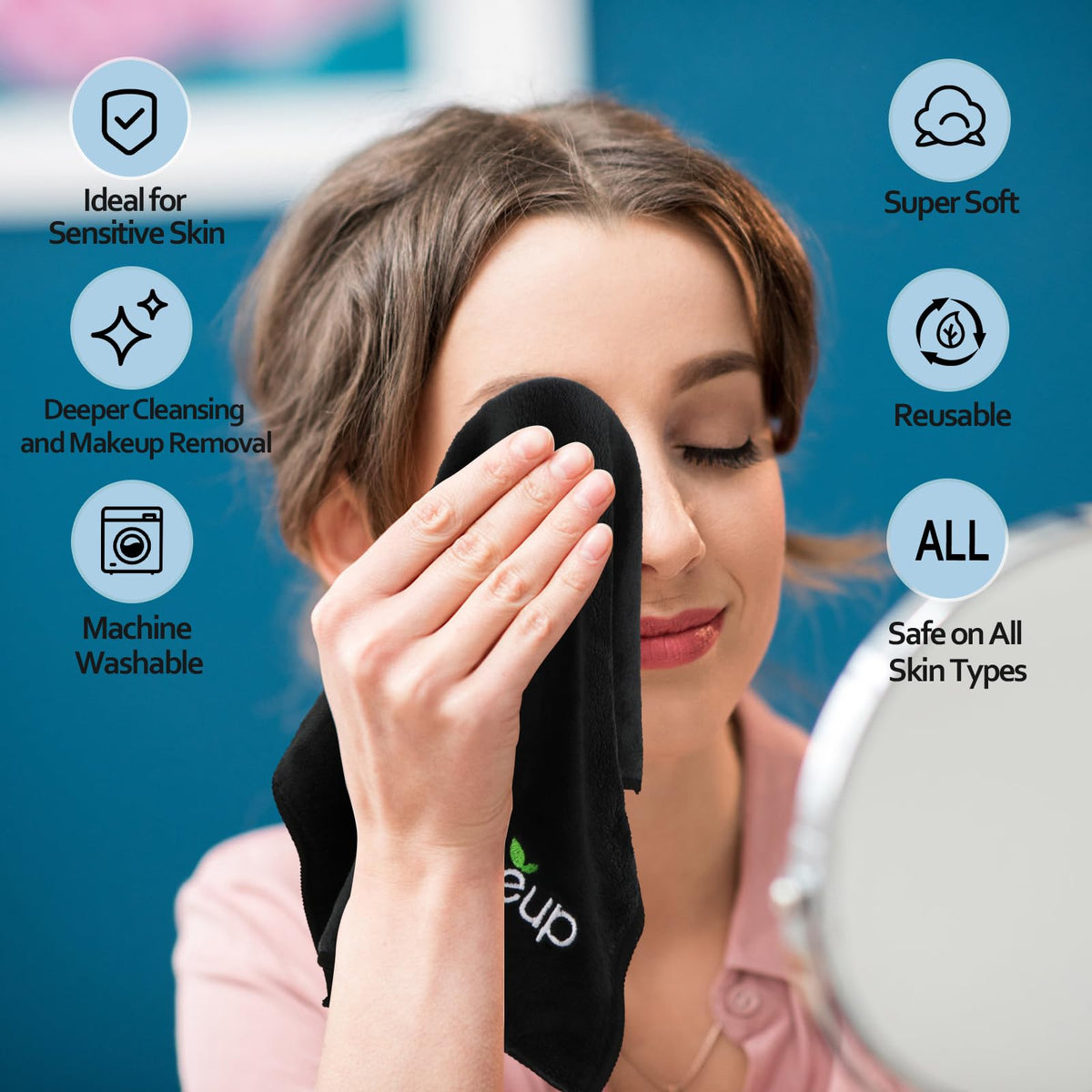 Orighty wet cloth removing makeup showing effective gentle cleansing