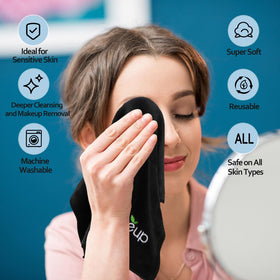Orighty wet cloth removing makeup showing effective gentle cleansing