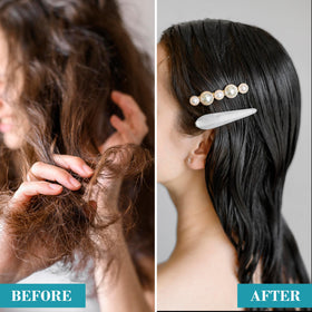 applying Original Sprout to wet hair demonstrating detangling and protection benefit