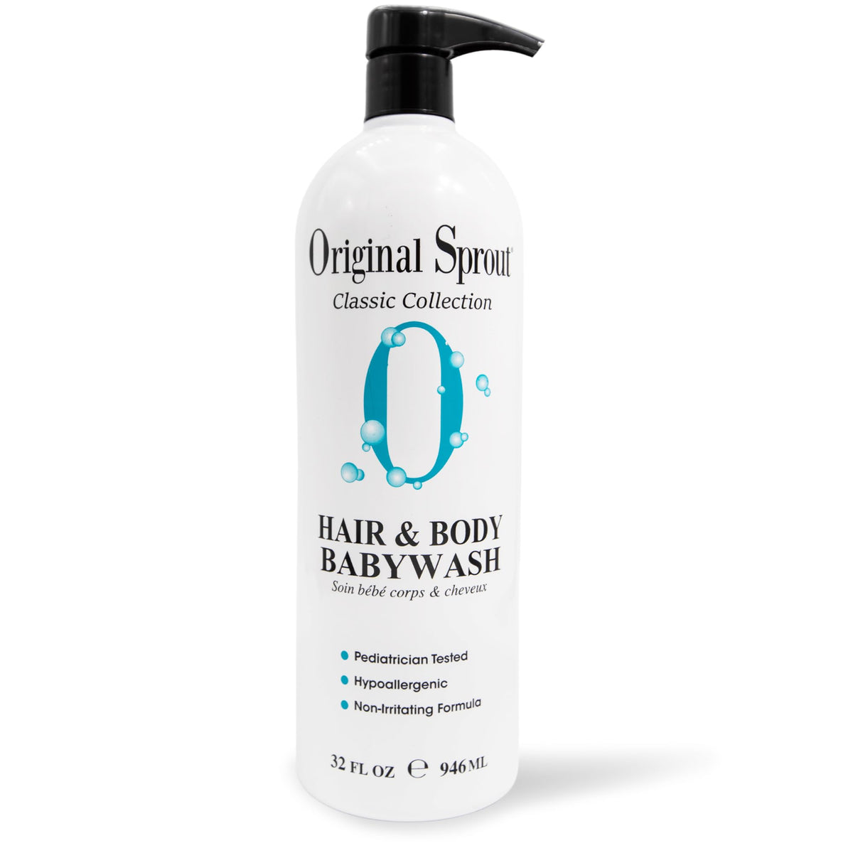 Original Sprout bottle front view showing product and gentle family-sized packaging benefit