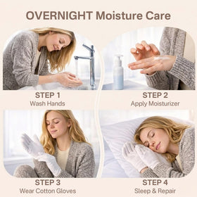 Originbuty gloves with hand cream applied to show enhanced moisturizer boost