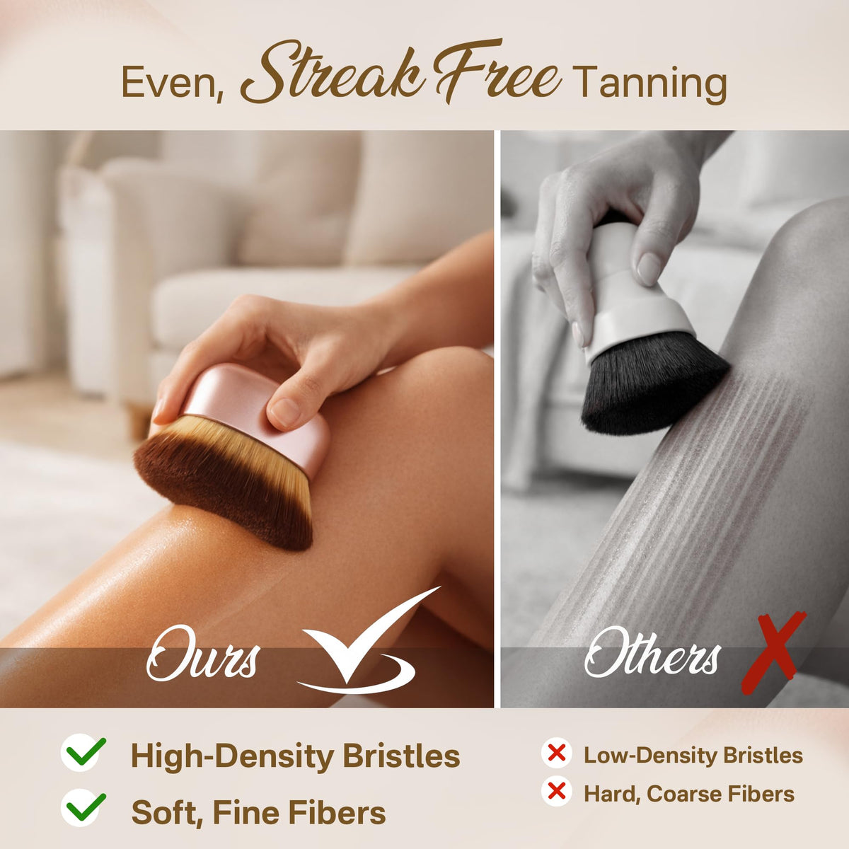 Originbuty brush applying self tanner mousse to leg for even, streak-free finish