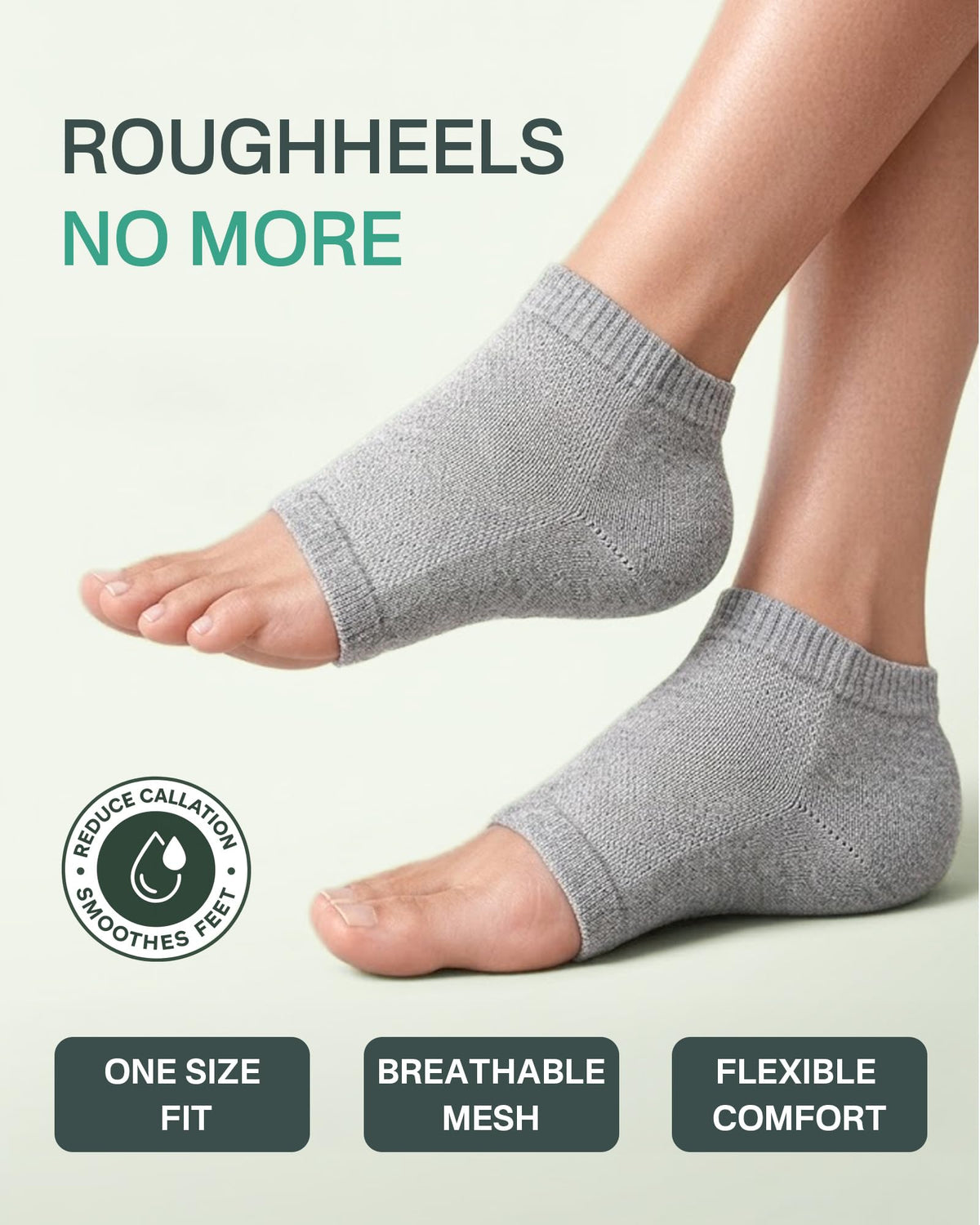 Originbuty pair laid flat in gray showing reusable, washable sock convenience