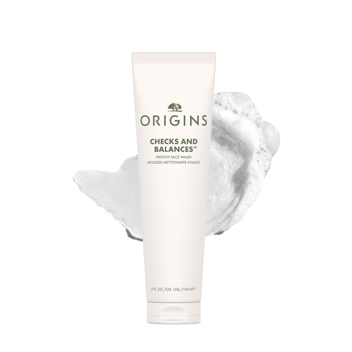 Origins bottle front view showing label and benefit: balanced cleansing