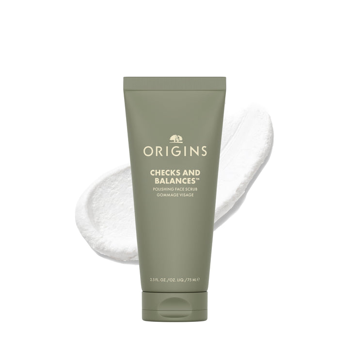 Origins face scrub front tube showing packaging and travel-ready size benefit
