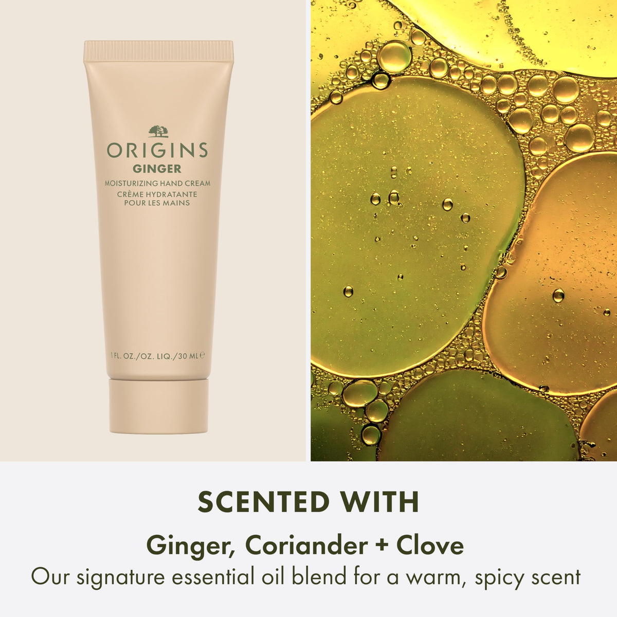 Origins creamy hand lotion texture on skin showing quick absorption