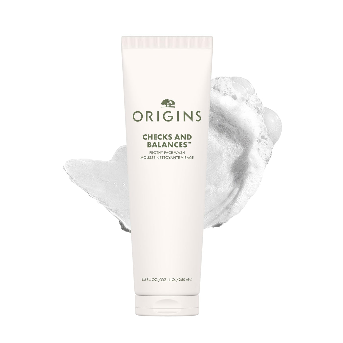 Origins front bottle showing product and clear branding for clean daily use
