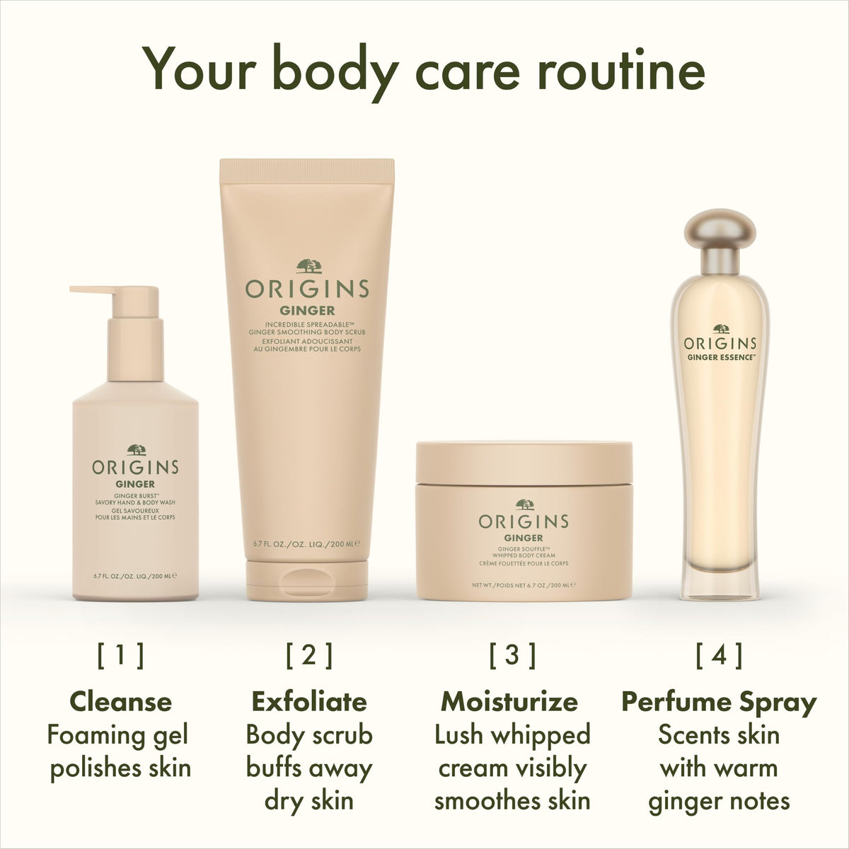 Origins bottle held in hand to demonstrate 3.4 fl oz size and portability