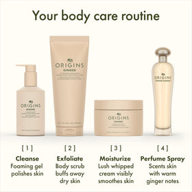 Origins bottle held in hand to demonstrate 3.4 fl oz size and portability