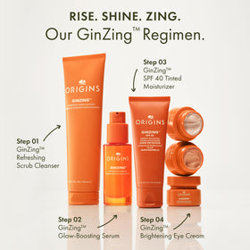 Origins GinZing caffeine ingredient shot with coffee beans highlighting energizing effect