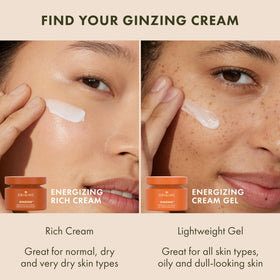 Origins GinZing being applied to cheek demonstrating moisturized, refreshed look