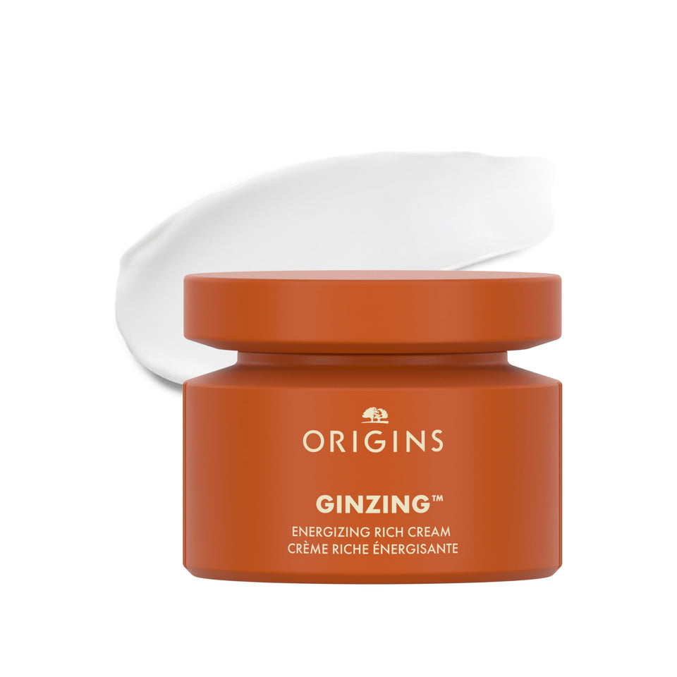 Origins GinZing rich cream jar front view showing packaging and brand benefit
