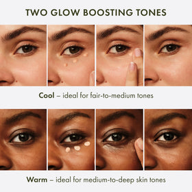 Origins GinZing layered under-eye makeup showing compatibility and seamless wear benefit