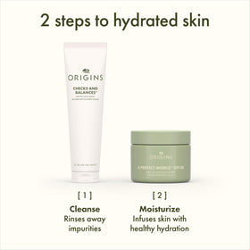 Origins product on bathroom shelf suggesting daily routine convenience