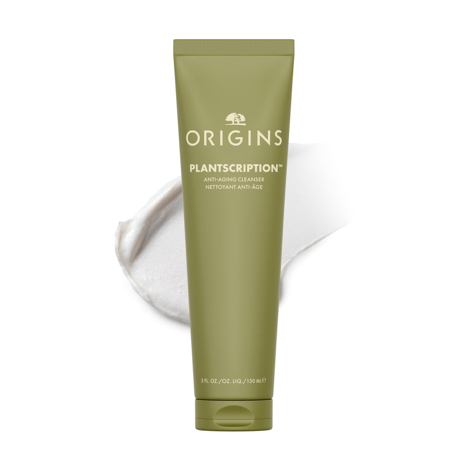 Origins Plantscription front bottle showing label and elegant packaging benefit: clear product identity